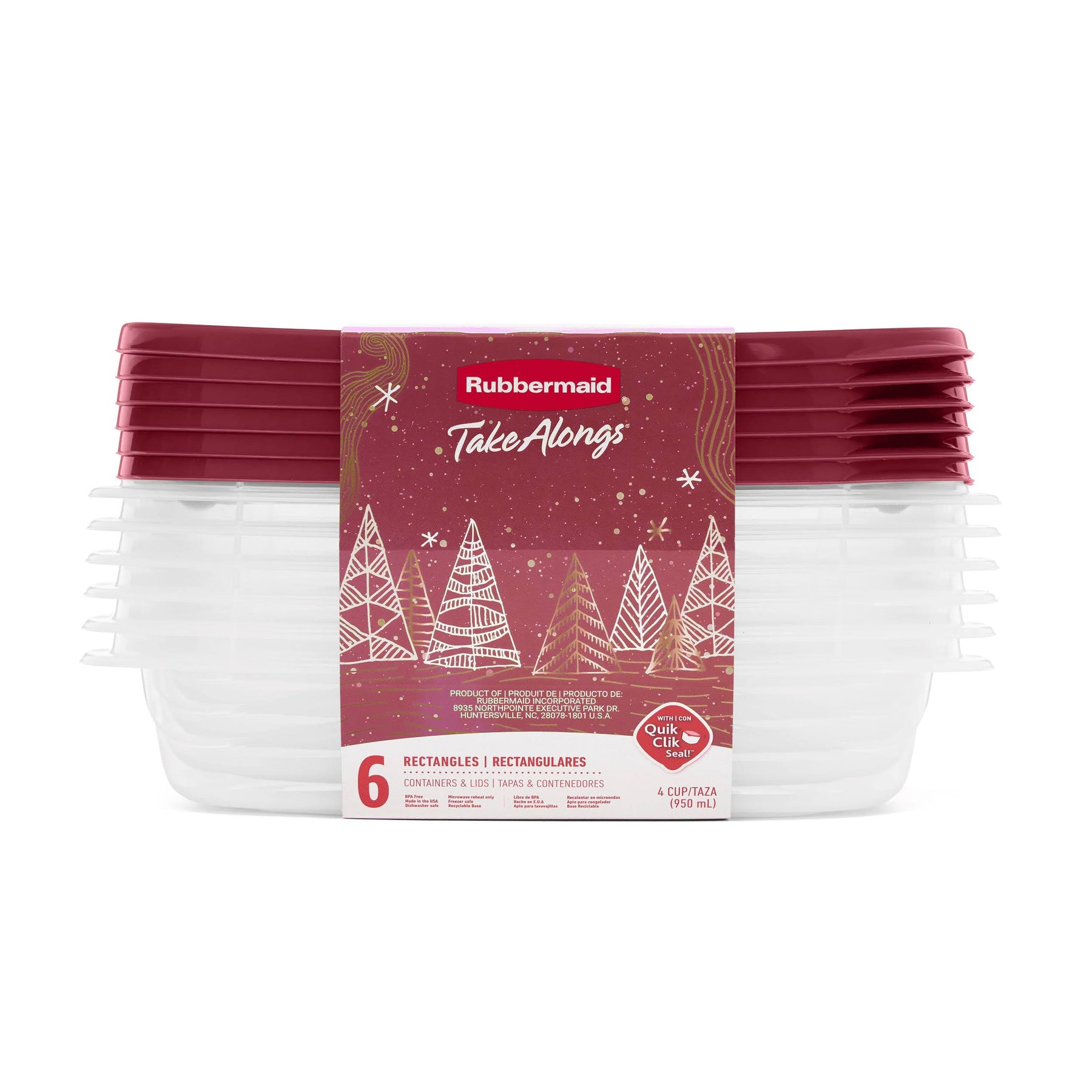 Rubbermaid TakeAlongs 4 Cup Rectangle Food Storage Containers, Set of 6, Rhubarb Red