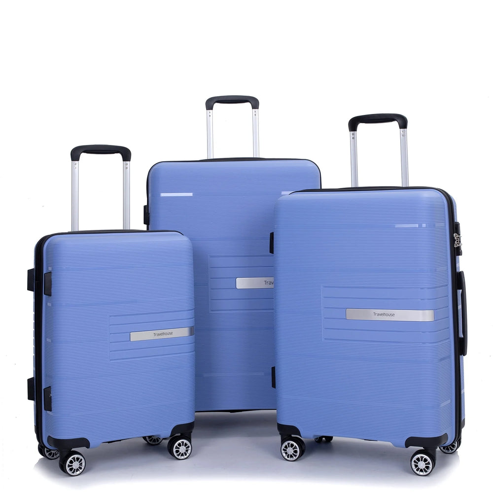 Tripcomp 3 Piece Luggage Sets, Hard Shell Carry on Luggage, PP Case with Two Hooks, Spinner Wheels, TSA Lock, Airline Approved, Lightweight Durable Suitcase, (20"24"28")(Purplish Blue)