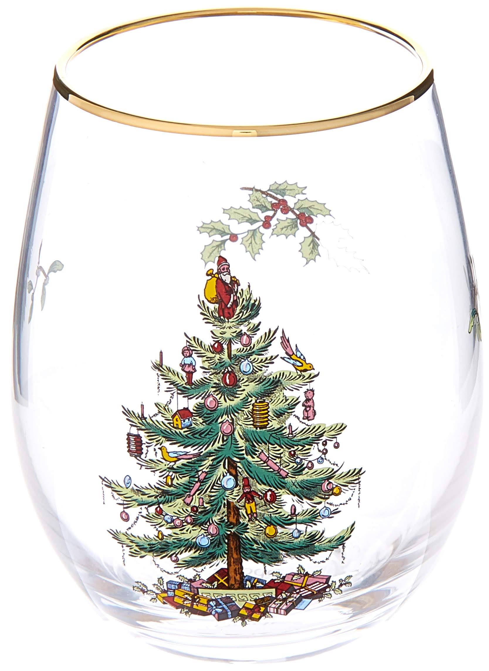 Spode Christmas Tree Stemless Wine Glasses (Set of 4)