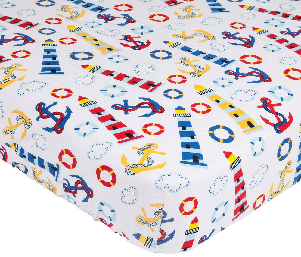 Mellanni Toddler 3 Piece Set Light-House - Includes Fitted Sheet, 2 Pillowcases Standard and Toddler - Fits Baby Crib Too - Super Soft Kids Bedding