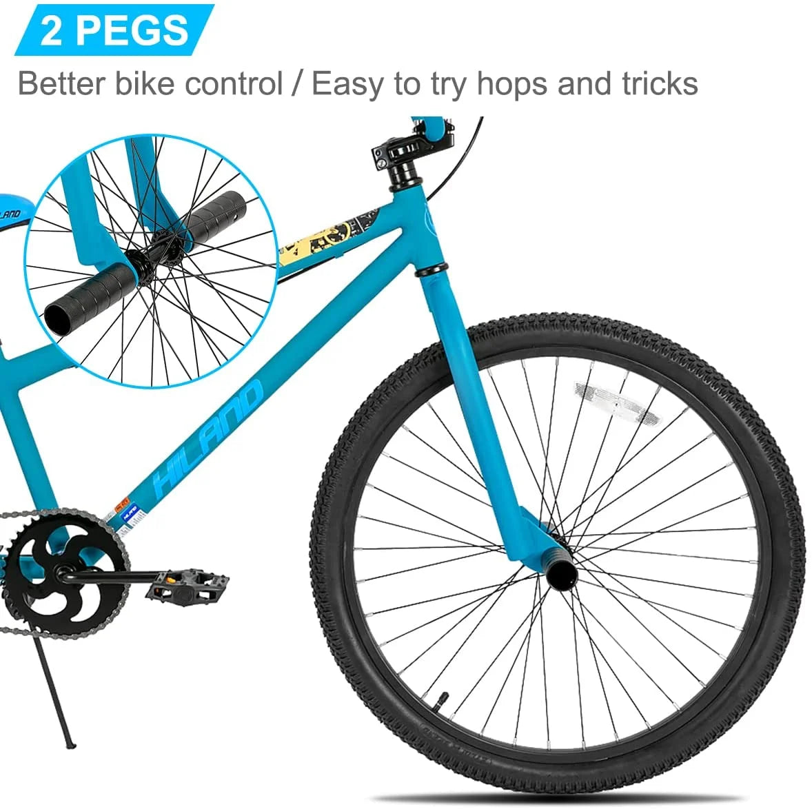 Hiland BMX BIKE 24 & 26 in, Beginner - Level to Advanced Riders with 2 Pegs for Adults, Multiple Colors