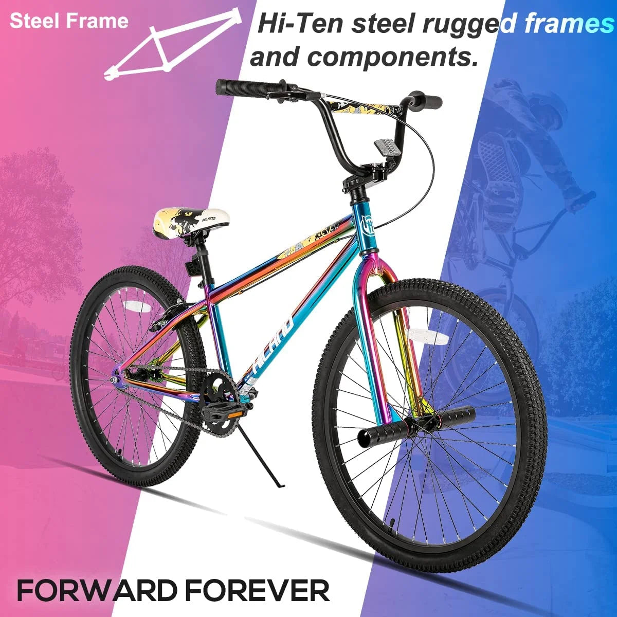 Hiland BMX BIKE 24 & 26 in, Beginner - Level to Advanced Riders with 2 Pegs for Adults, Multiple Colors