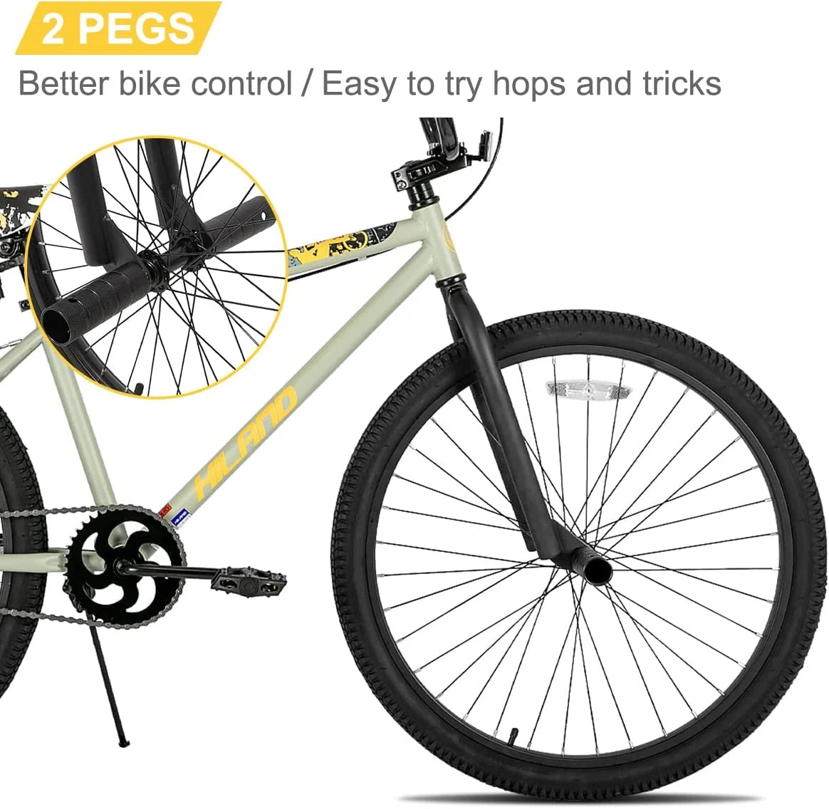 Hiland BMX BIKE 24 & 26 in, Beginner - Level to Advanced Riders with 2 Pegs for Adults, Multiple Colors